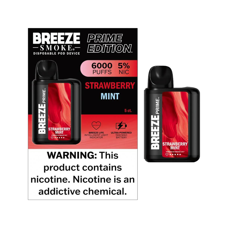 Breeze Smoke Prime Edition Srawberry Mint 6000Puff 5% 5Ct