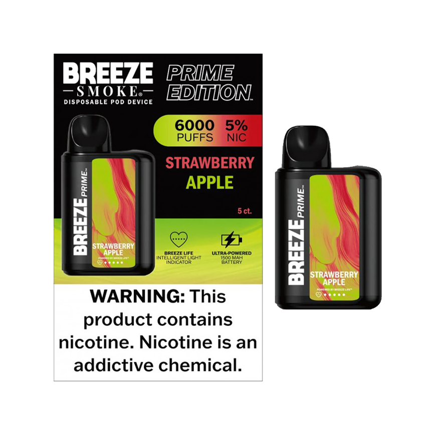 Breeze Smoke Prime Edition Strawberry Apple 6000Puff 5% 5Ct
