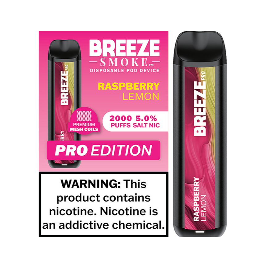 Breeze Smoke Pro Edition Raspberry Lemon 2000Puff 5% 10Ct