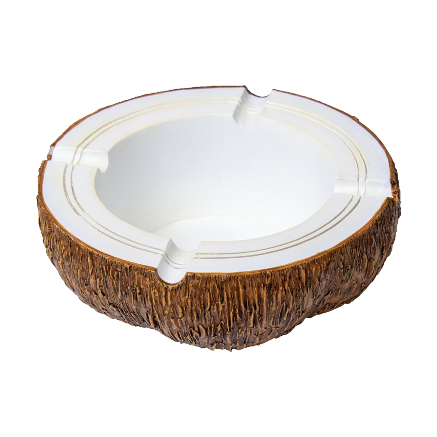 Half Coconut Shaped Polyresin Ashtray 6 Inch