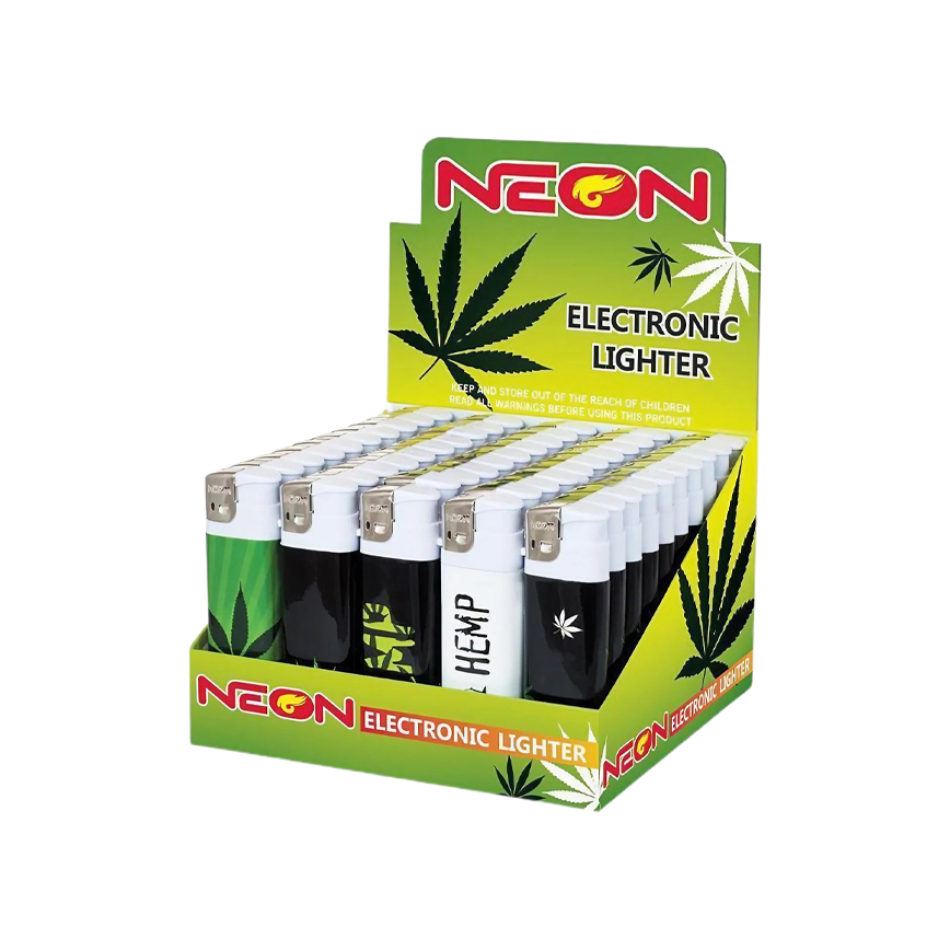 Neon Hemp Leaf Electronic Lighters 50Ct
