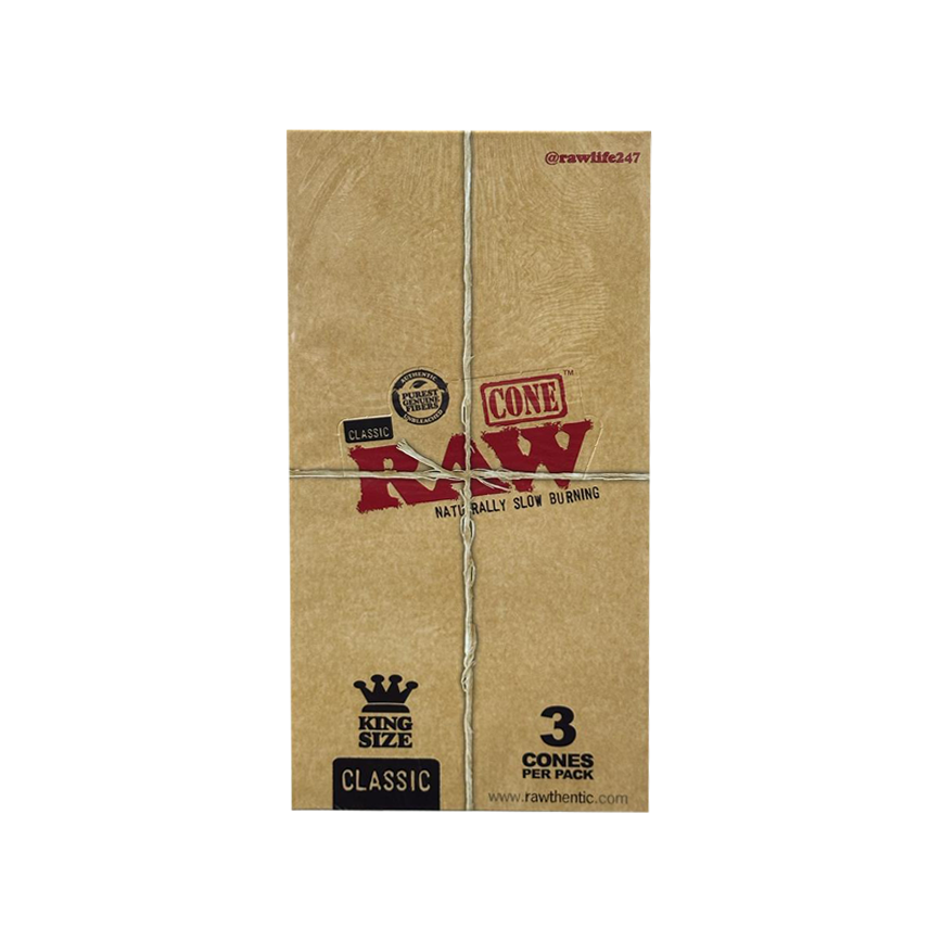 Raw Classic Cone Slow Burning King Size 3 Cones Per Pack