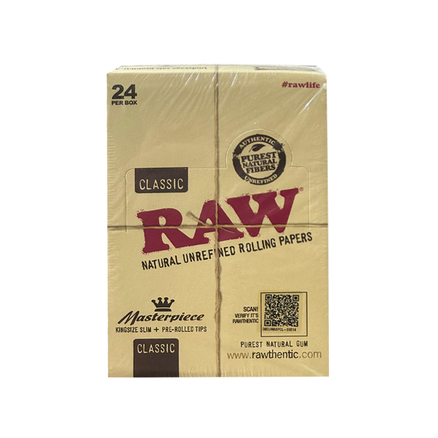 Raw Classic Rolling Papers Masterpiece Slim Preroll Tip Kingsize 24Ct