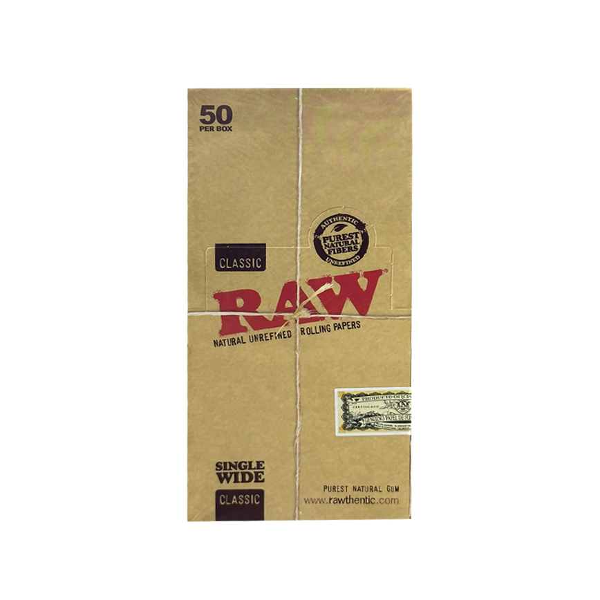 Raw Classic Unrefined Rolling Papers Single Wide 50Ct