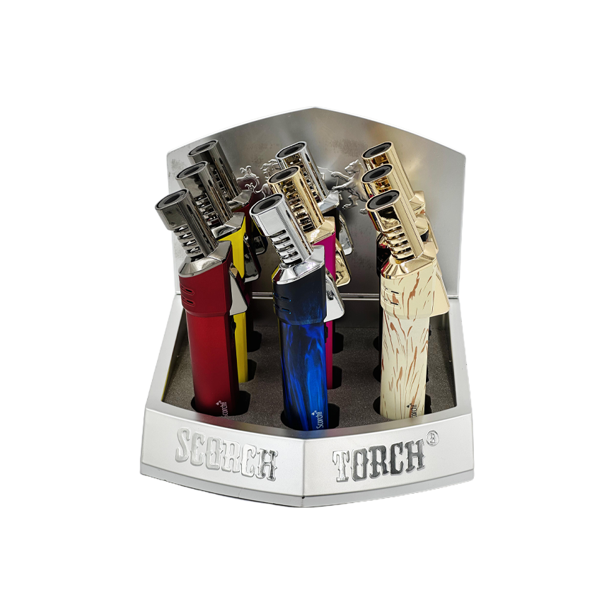 Scorch Torch Lighter With Lock Button Neon Colour - 9Ct
