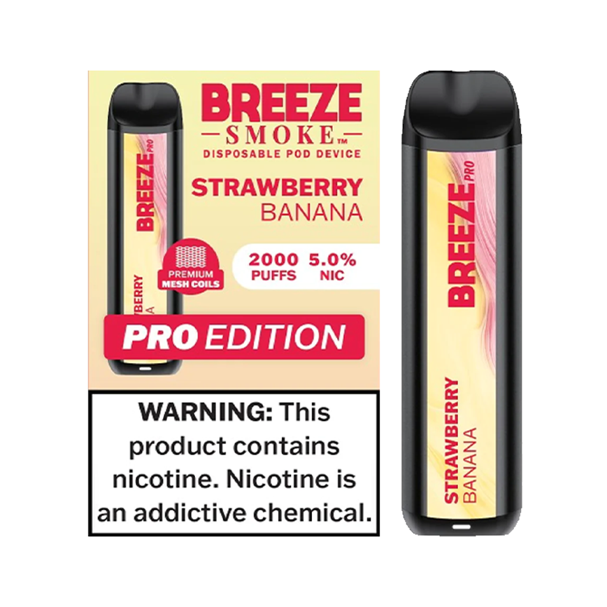 Breeze Smoke Pro Edition Strawberry Banana 2000Puff 5% 10Ct