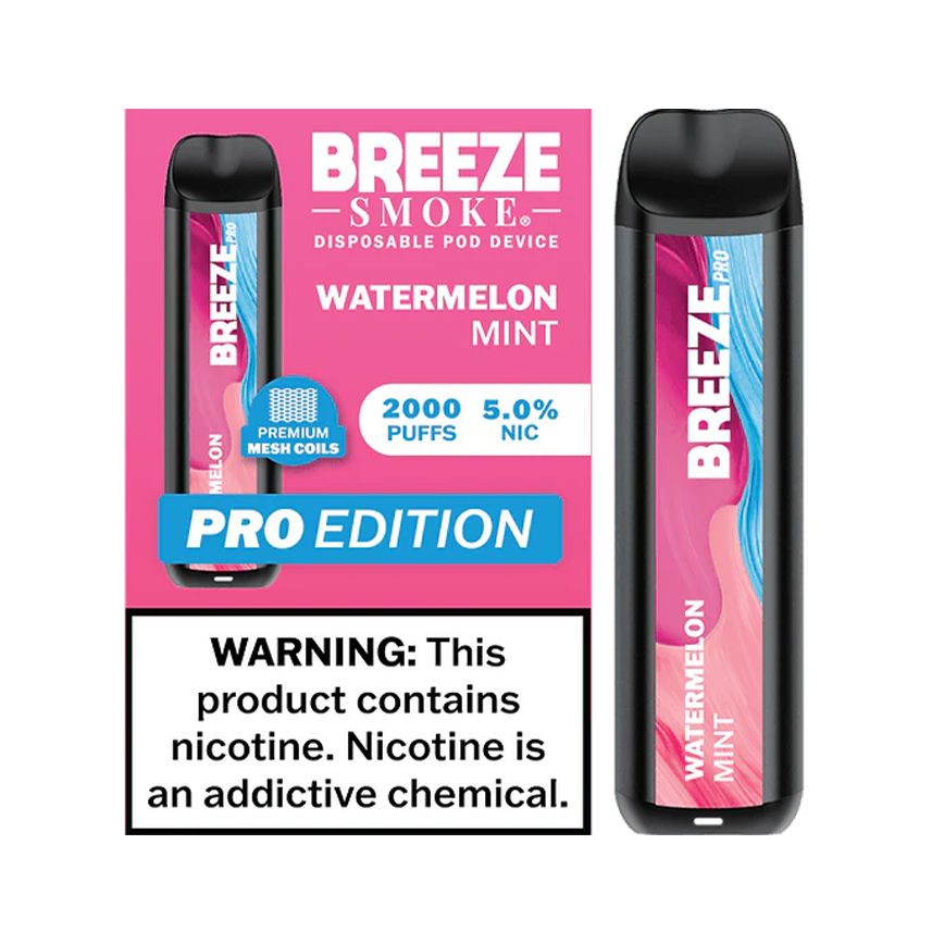 Breeze Smoke Pro Edition Watermelon Mint 2000Puff 5% 10Ct