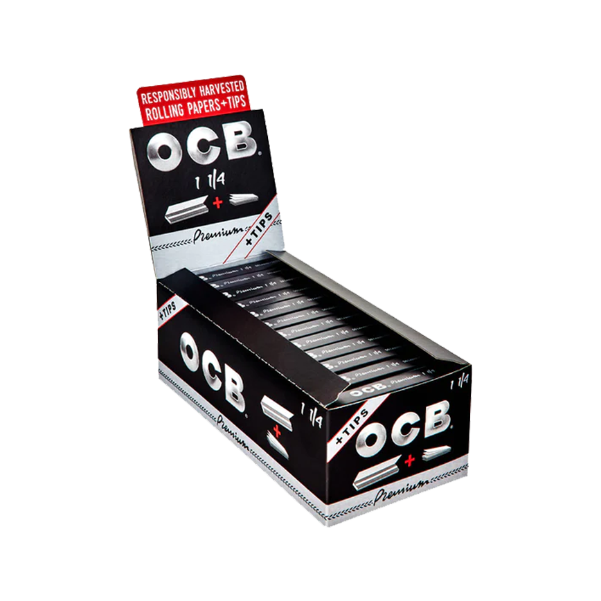OCB Premium Responsibly Harvested Rolling Papers +Tips  1 1/4 Size 24Ct