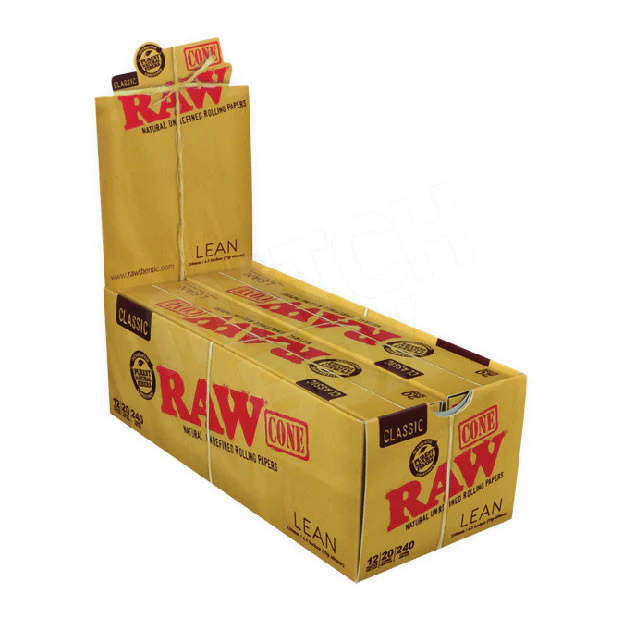Raw Classic Cone Unrefined Rolling Papers Lean King Size 20Ct