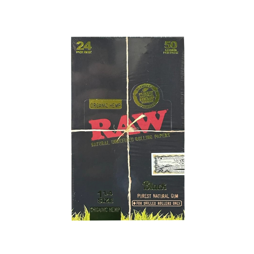 Raw Organic Hemp Black Unrefined Rolling Paper 1 1/4 Size 24Ct